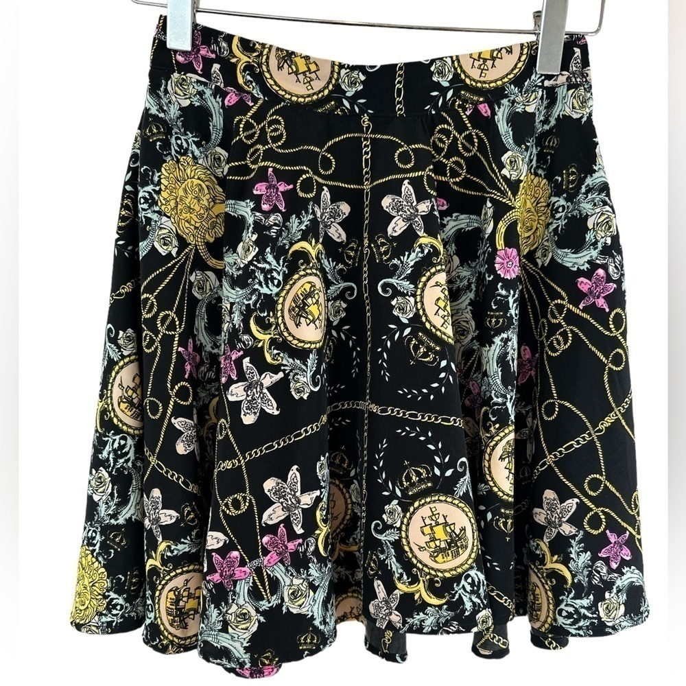 Nasty Gal Y2K Black Floral Jewel Print Satin Pleated Mini Skirt